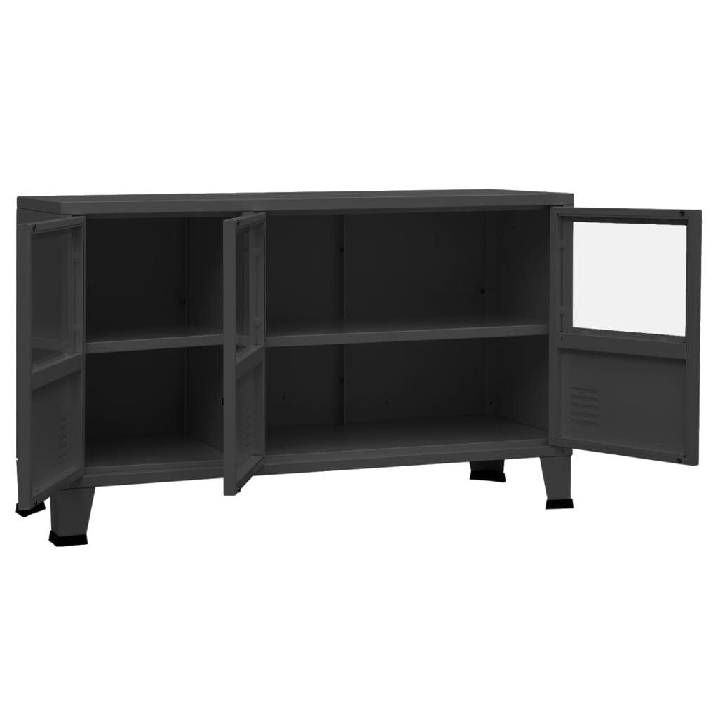 vidaXL Sideboard Industrial Storage Cabinet for Living Room Metal and Glass-3