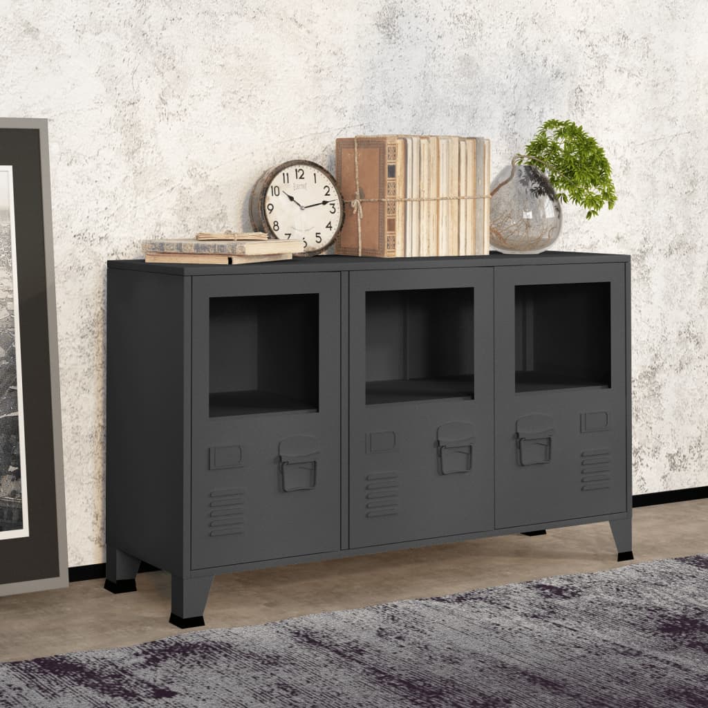 vidaXL Sideboard Industrial Storage Cabinet for Living Room Metal and Glass-5