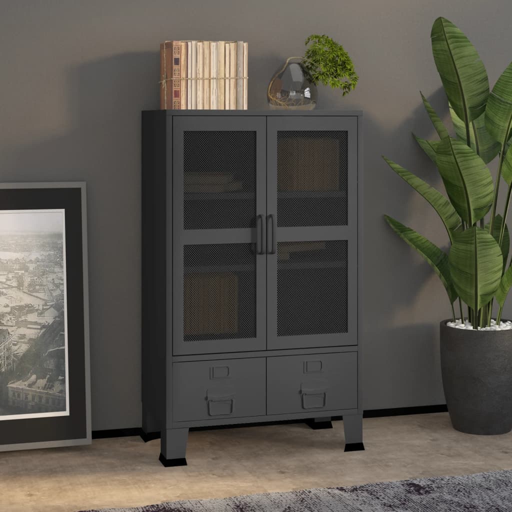 vidaXL Storage Cabinet Office Cabinet with Mesh Doors for Living Room Metal-5
