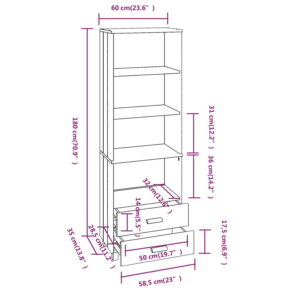 vidaXL Cabinet Bookshelf Entryway Cabinet with Storage HAMAR Solid Wood Pine-1