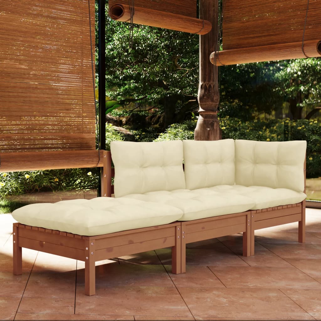 vidaXL Solid Wood Pine Patio Lounge Set 3 Piece with Cushions Multi Colors-9