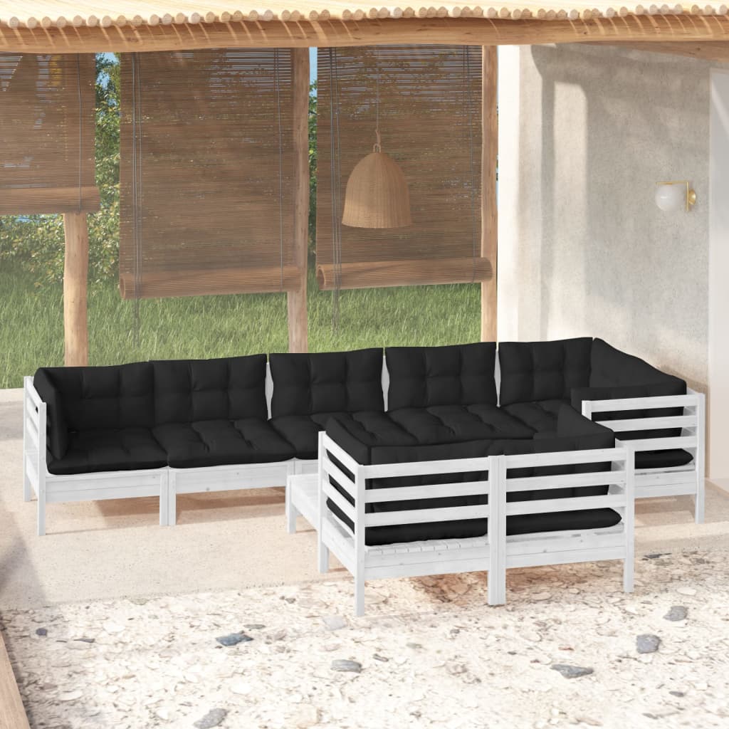 vidaXL 9 Piece Patio Lounge Set with Cream Cushions Solid Pinewood-4