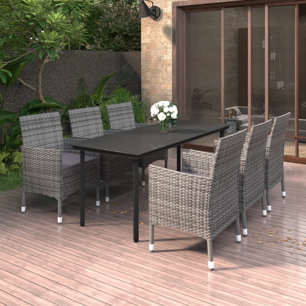 vidaXL Patio Dining Set Outdoor Table and Chair Set Poly Rattan and Glass-29