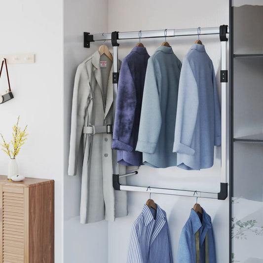 vidaXL Telescopic Wardrobe Hanging Rail Silver-0