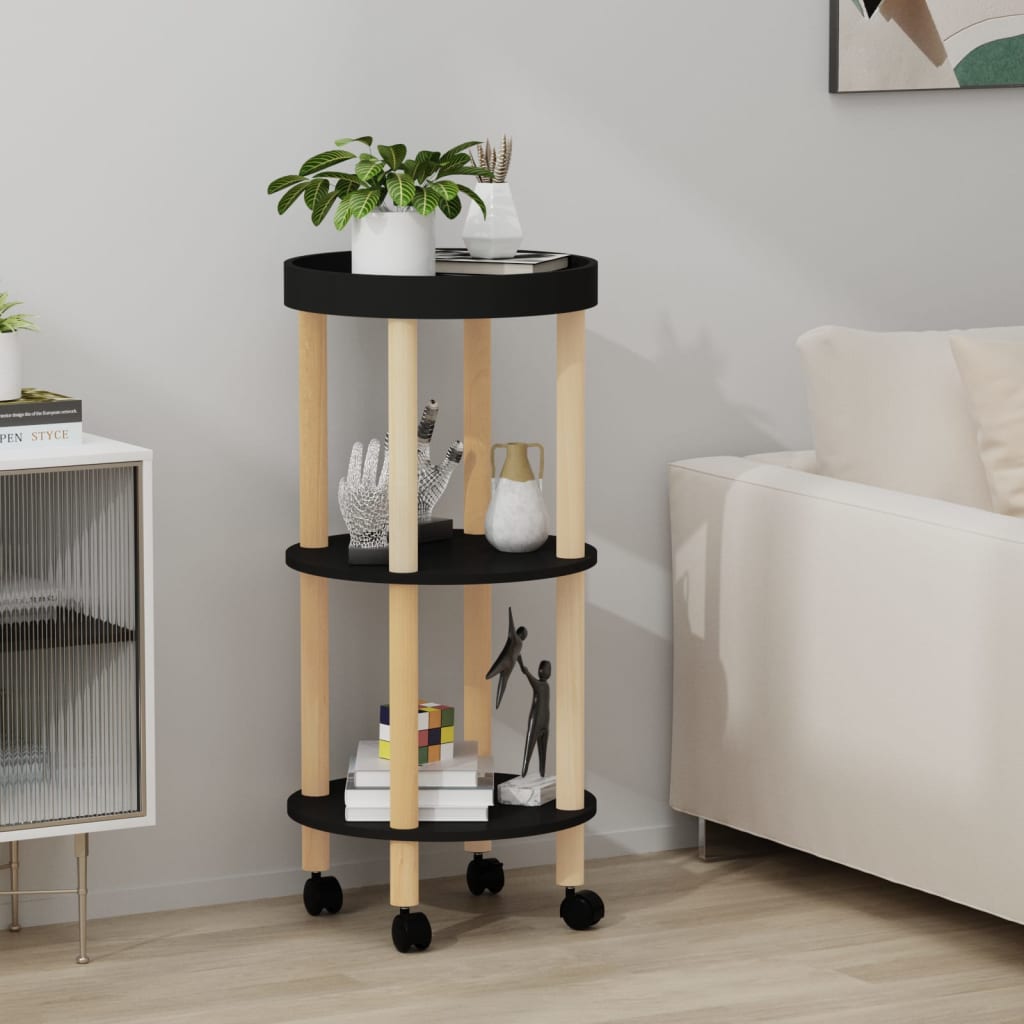 vidaXL 3-Tier Rolling Cart Utility Cart with Wheels Trolley Solid Wood Pine