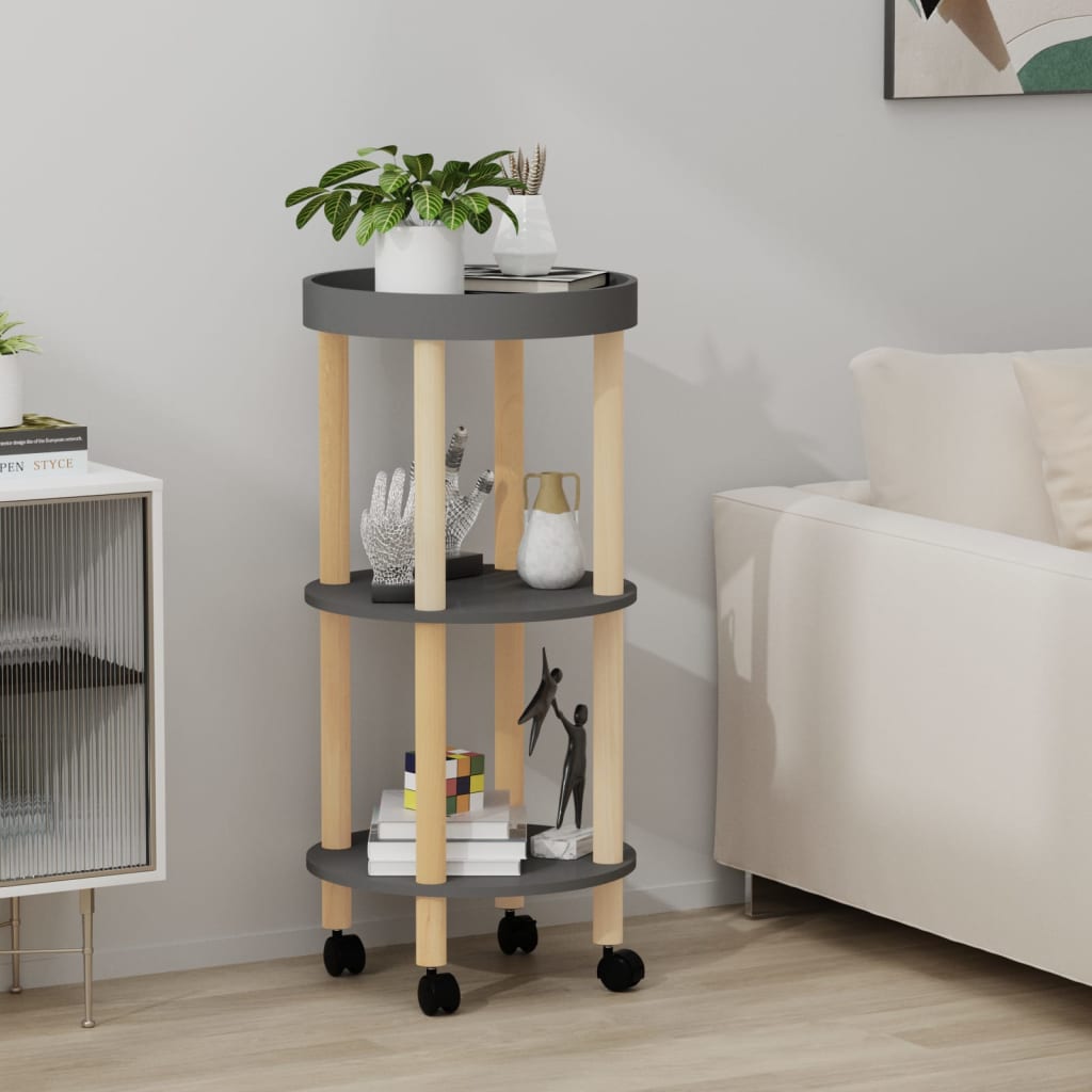 vidaXL 3-Tier Rolling Cart Utility Cart with Wheels Trolley Solid Wood Pine