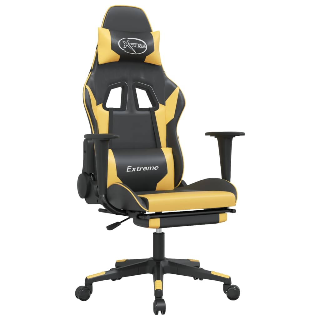 vidaXL Massage Gaming Chair with Footrest Black Faux Leather-0