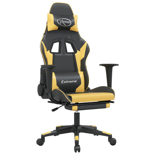 vidaXL Massage Gaming Chair with Footrest Black Faux Leather-0