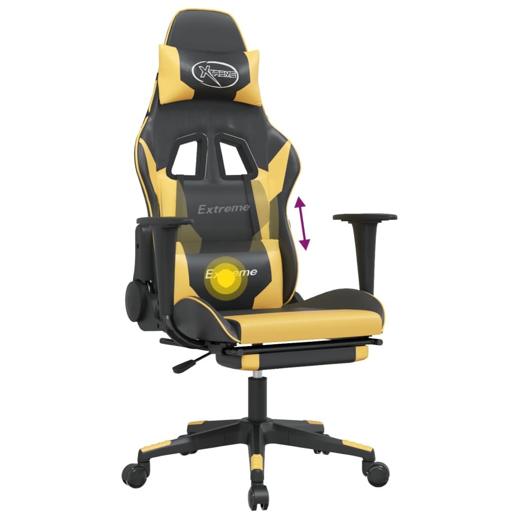 vidaXL Massage Gaming Chair with Footrest Black Faux Leather-4