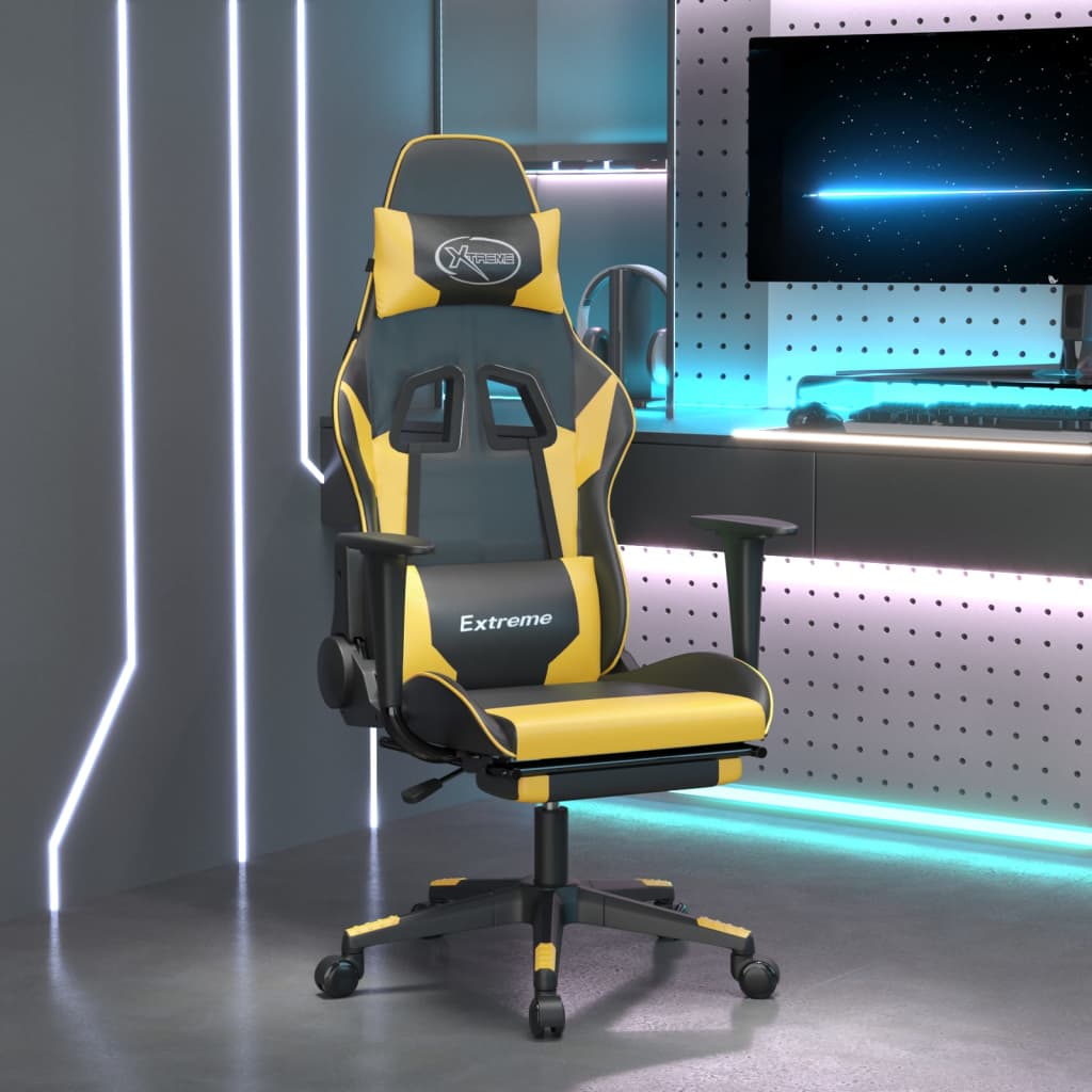 vidaXL Massage Gaming Chair with Footrest Black Faux Leather-8
