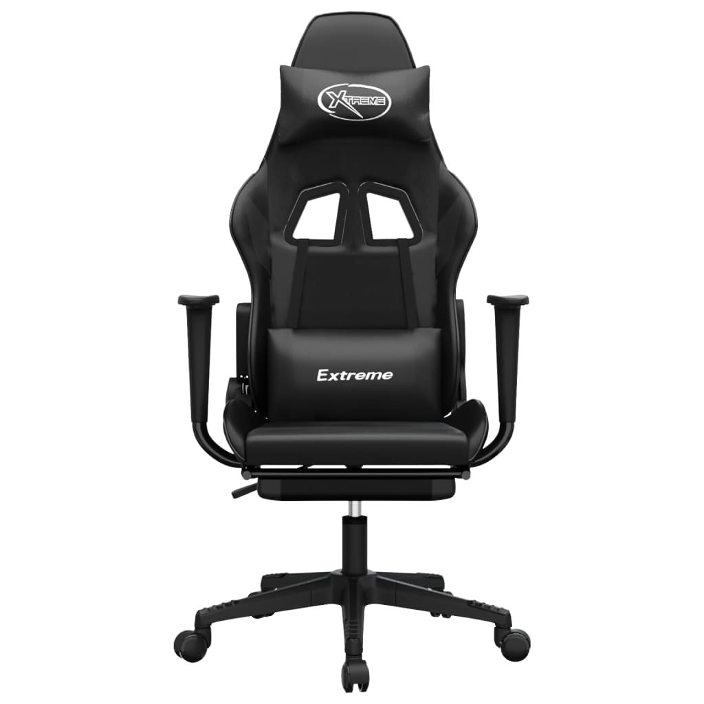vidaXL Massage Gaming Chair with Footrest Black Faux Leather-3