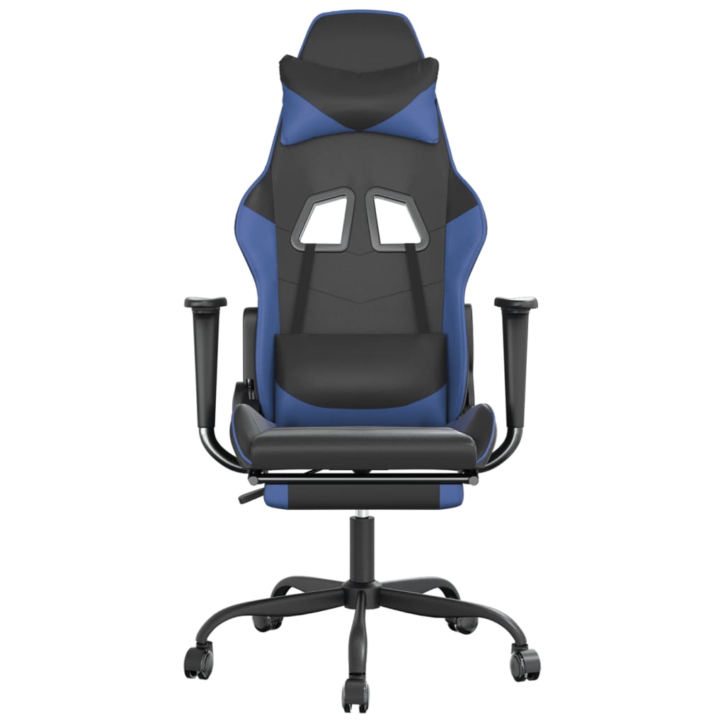 vidaXL Gaming Chair with Footrest Black and Blue Faux Leather-1