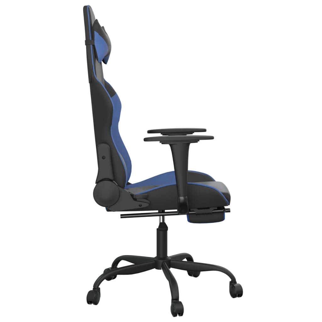 vidaXL Gaming Chair with Footrest Black and Blue Faux Leather-2