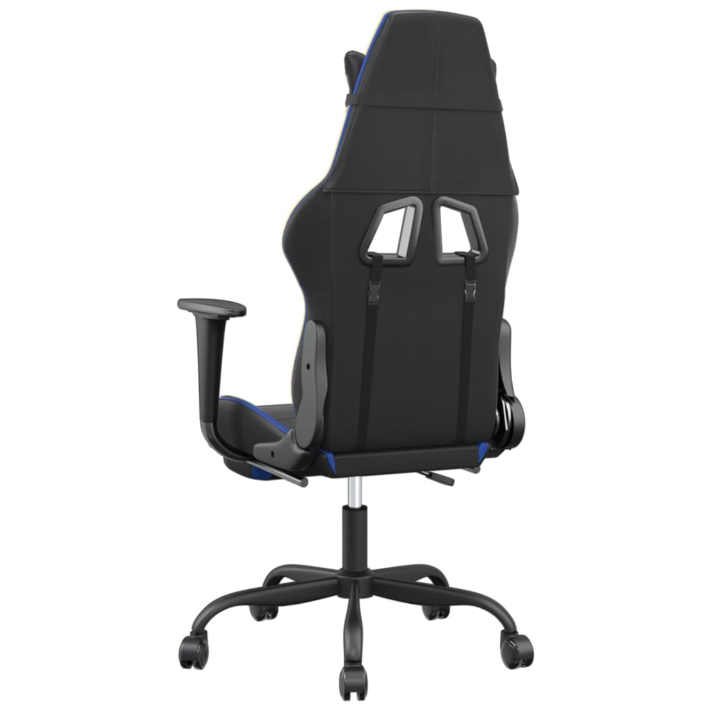vidaXL Gaming Chair with Footrest Black and Blue Faux Leather-3
