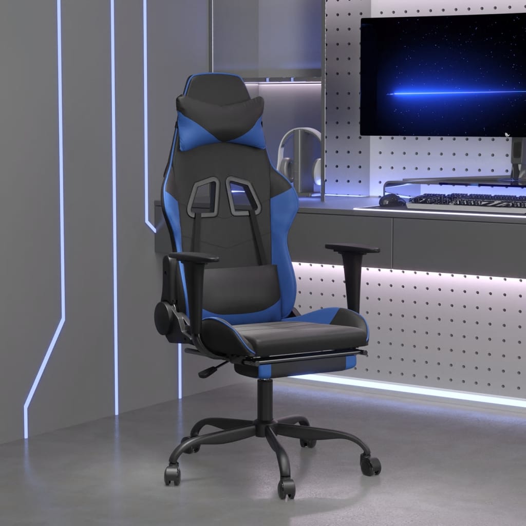 vidaXL Gaming Chair with Footrest Black and Blue Faux Leather-0