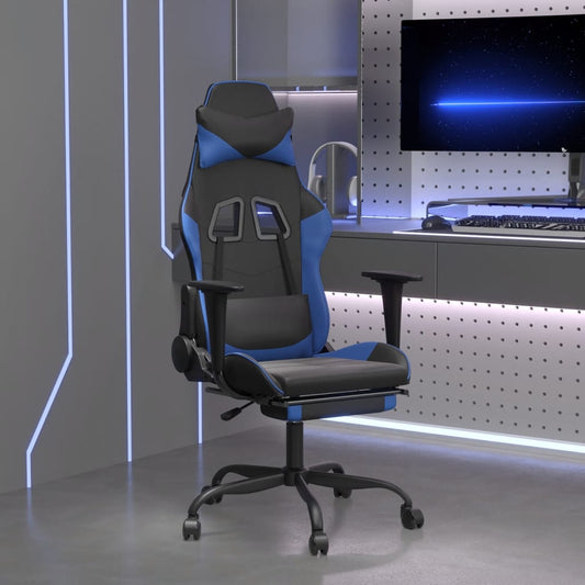 vidaXL Gaming Chair with Footrest Black and Blue Faux Leather-0