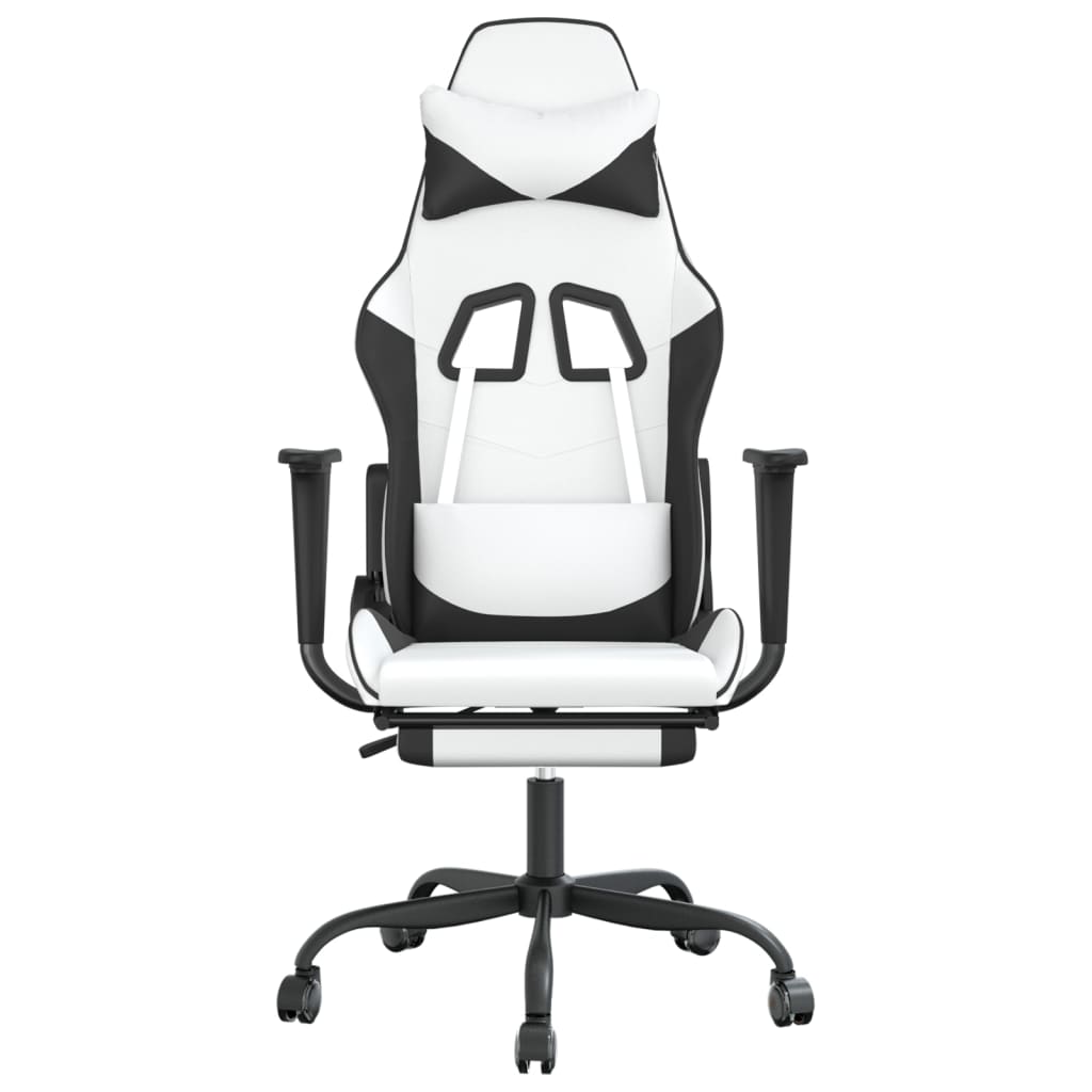 vidaXL Gaming Chair with Footrest White and Black Faux Leather-1