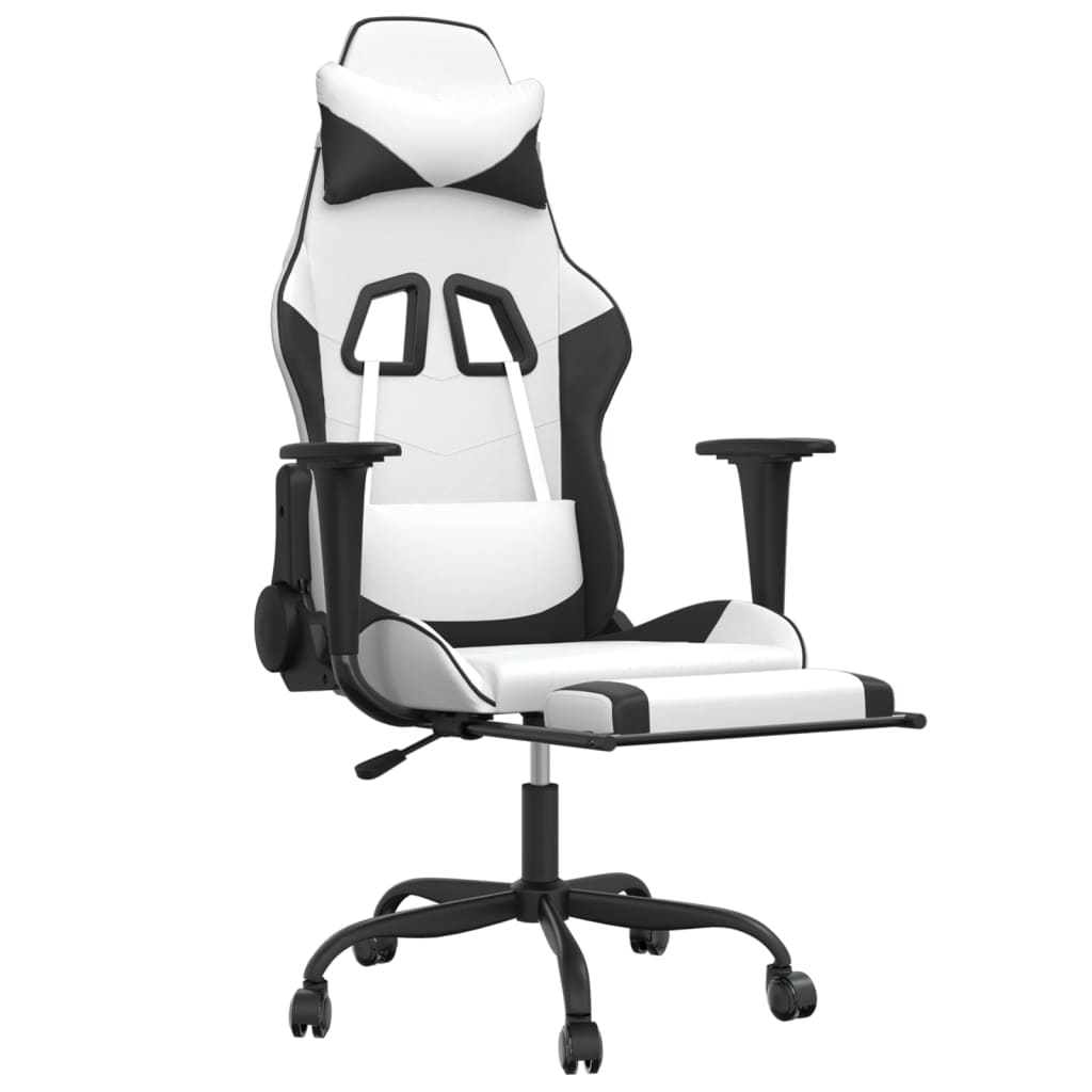 vidaXL Gaming Chair with Footrest White and Black Faux Leather-4