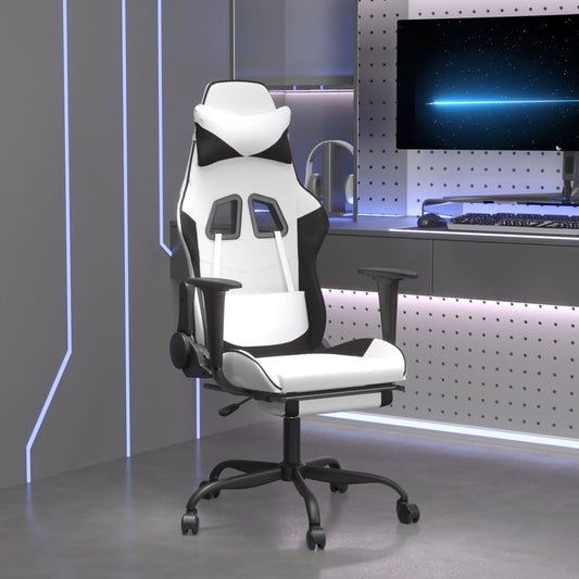 vidaXL Gaming Chair with Footrest White and Black Faux Leather-0