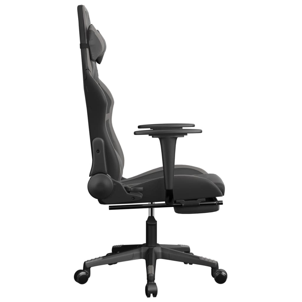 vidaXL Gaming Chair with Footrest Black and Gray Faux Leather-2