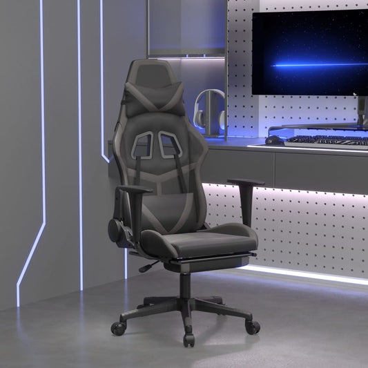 vidaXL Gaming Chair with Footrest Black and Gray Faux Leather-0