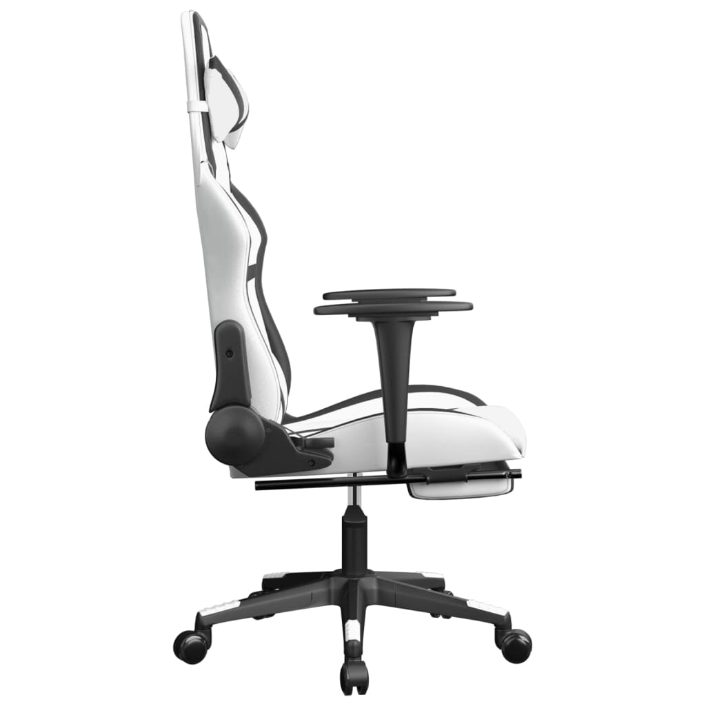 vidaXL Gaming Chair with Footrest White and Black Faux Leather-2