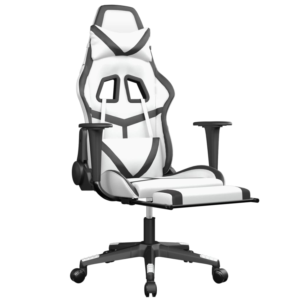 vidaXL Gaming Chair with Footrest White and Black Faux Leather-4