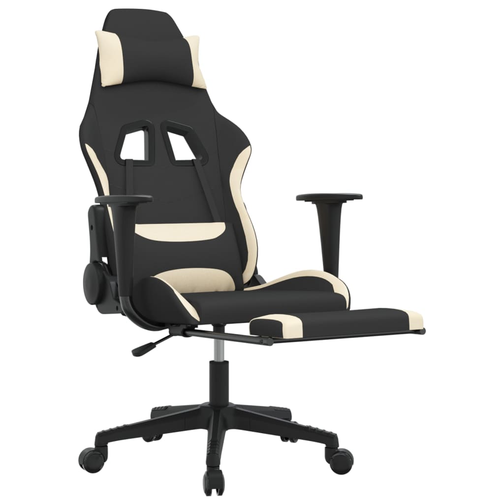 vidaXL Gaming Chair with Footrest Black and Cream Fabric-4