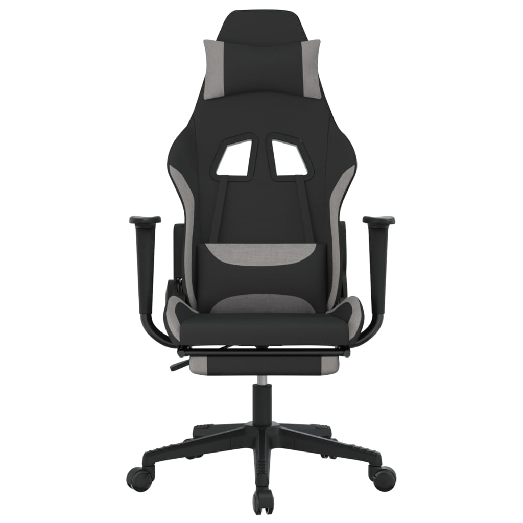 vidaXL Gaming Chair with Footrest Black and Light Gray Fabric
