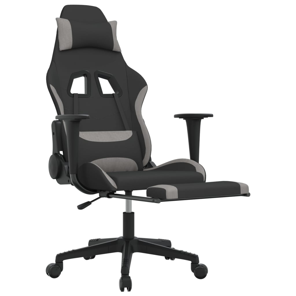 vidaXL Gaming Chair with Footrest Black and Light Gray Fabric