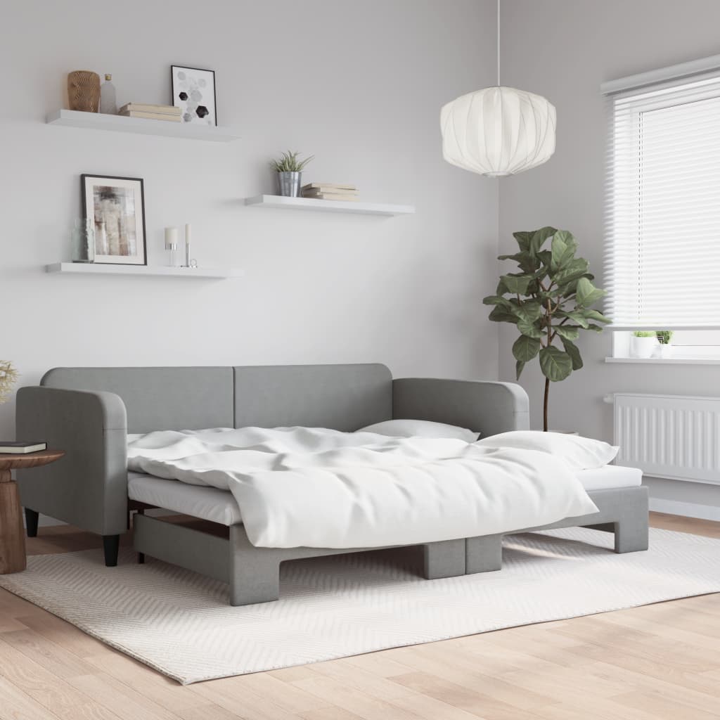 vidaXL Daybed with Trundle Light Gray 39.4"x74.8" Fabric-0