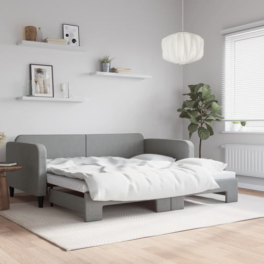 vidaXL Daybed with Trundle Light Gray 39.4"x74.8" Fabric-0