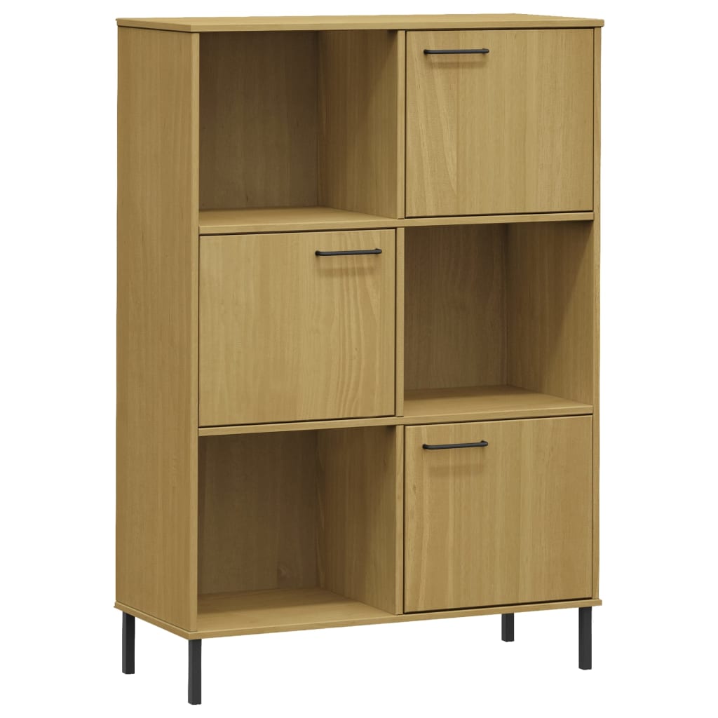 vidaXL Bookshelf Book Cabinet with Metal Legs Storage Cabinet OSLO Solid Wood-1