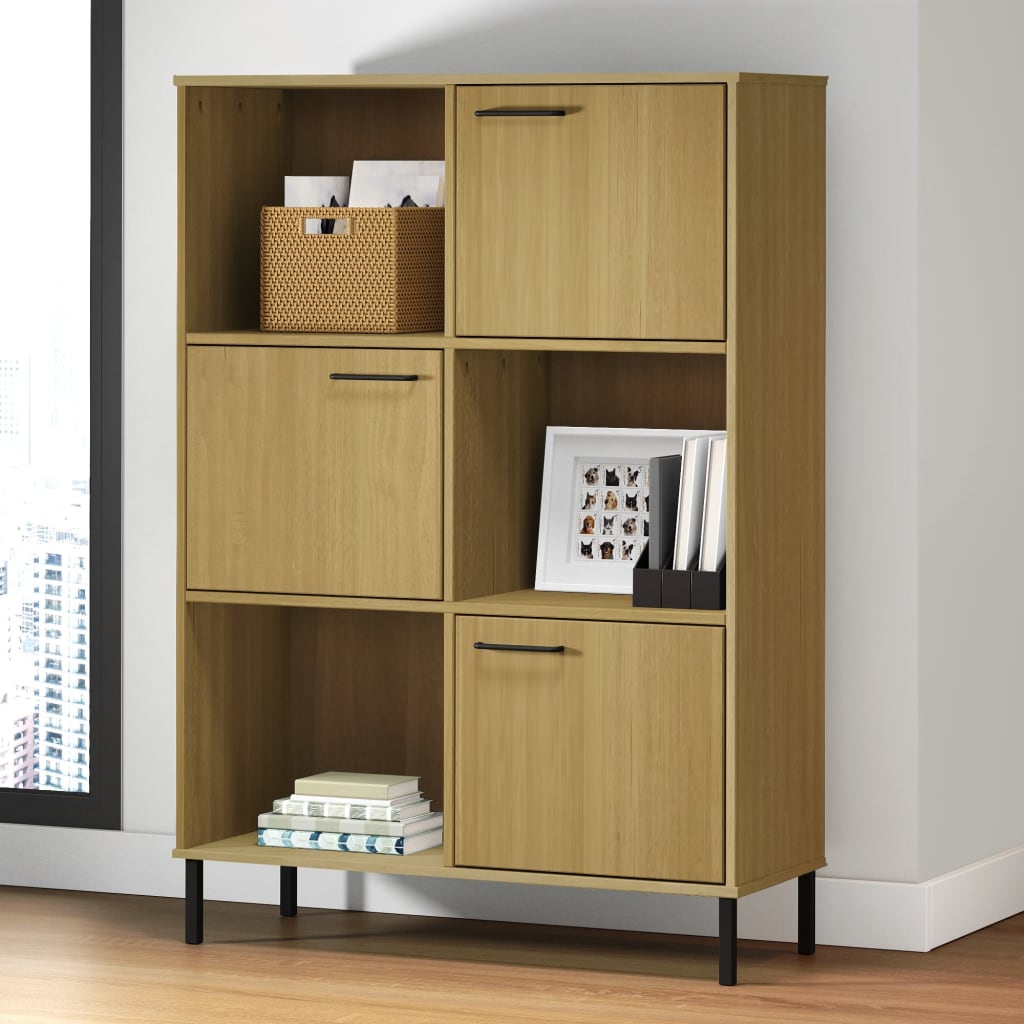 vidaXL Bookshelf Book Cabinet with Metal Legs Storage Cabinet OSLO Solid Wood-4