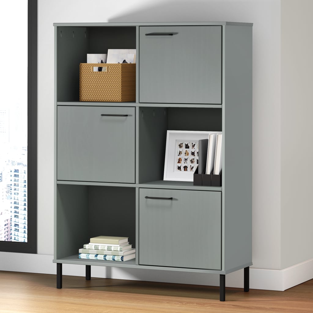 vidaXL Bookshelf Book Cabinet with Metal Legs Storage Cabinet OSLO Solid Wood-5