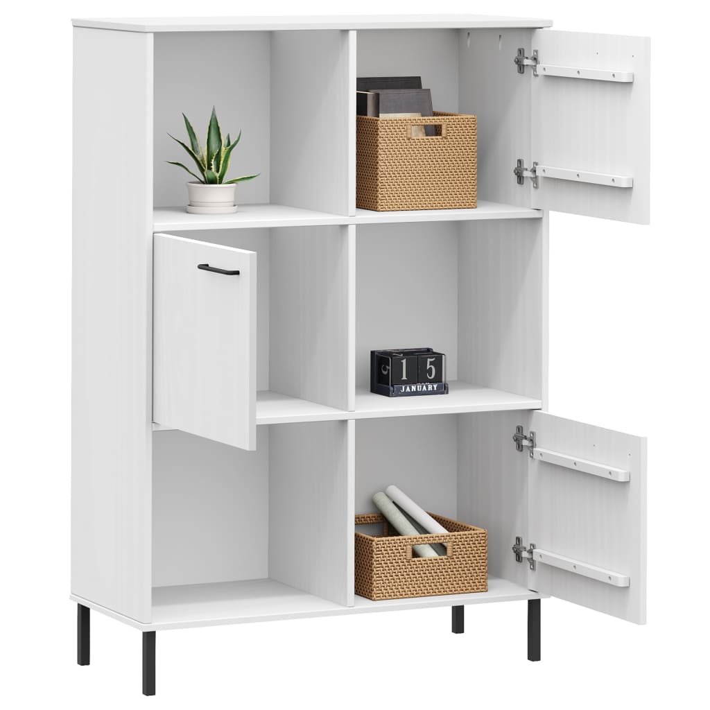 vidaXL Bookshelf Book Cabinet with Metal Legs Storage Cabinet OSLO Solid Wood-2