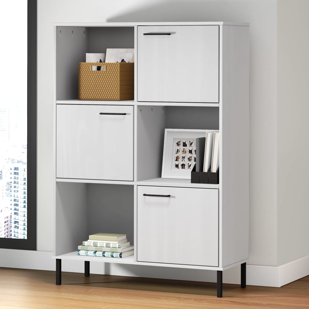 vidaXL Bookshelf Book Cabinet with Metal Legs Storage Cabinet OSLO Solid Wood-6