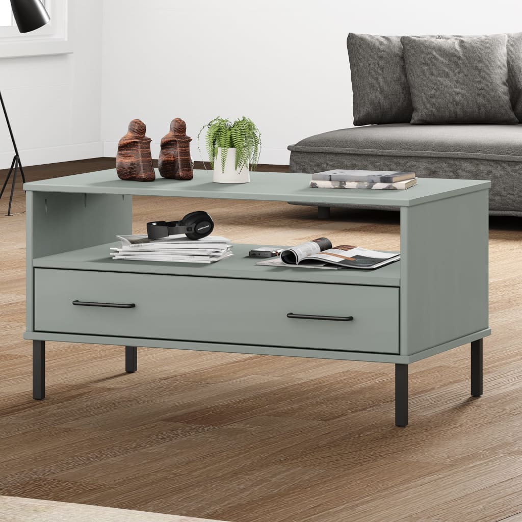 vidaXL Coffee Table Accent Side Sofa End Table with Metal Legs Solid Wood OSLO-5