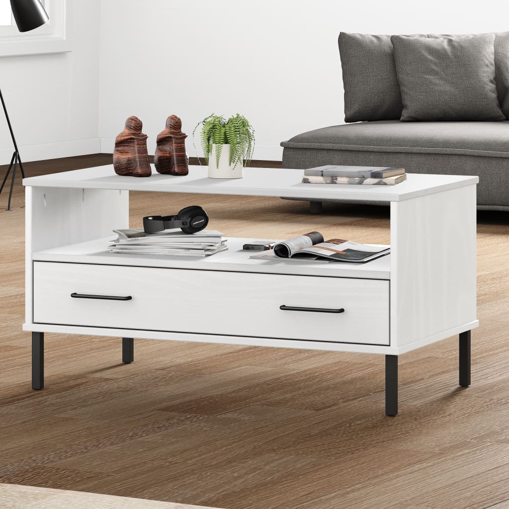 vidaXL Coffee Table Accent Side Sofa End Table with Metal Legs Solid Wood OSLO-6