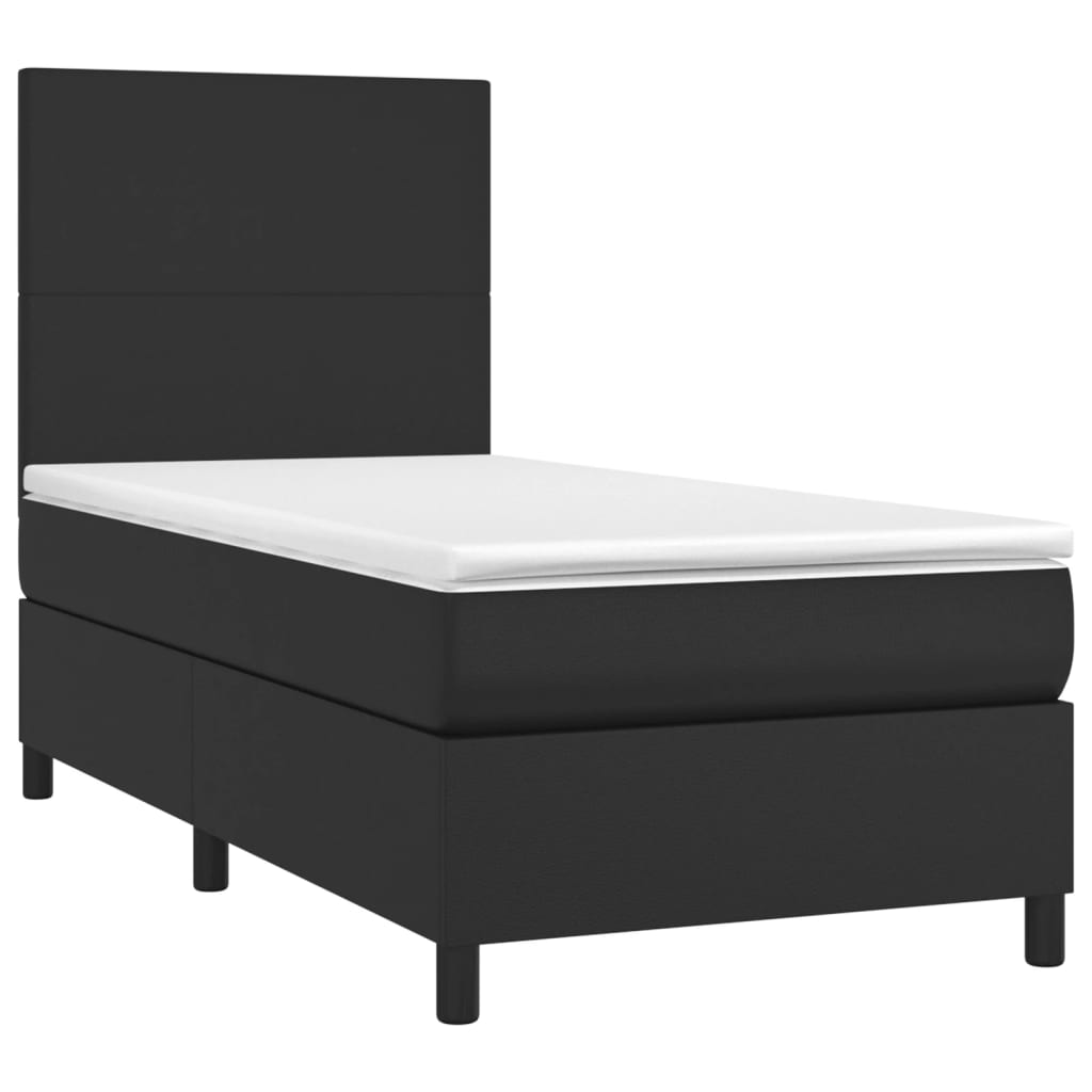 vidaXL Box Spring Bed with Mattress Black 39.4"x74.8" Twin Faux Leather-1