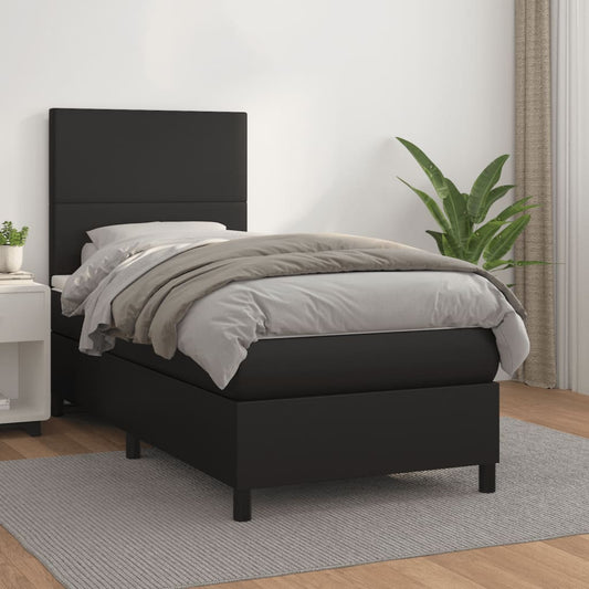 vidaXL Box Spring Bed with Mattress Black 39.4"x74.8" Twin Faux Leather-0