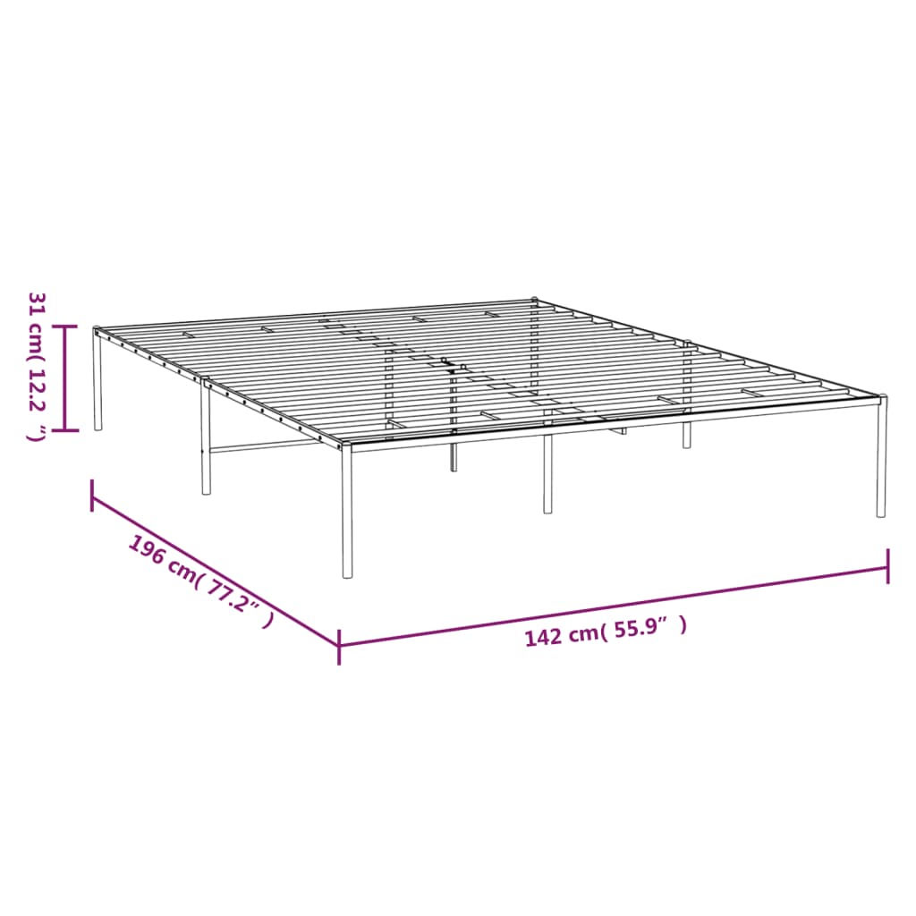 vidaXL Metal Bed Frame Black 53.1"x74.8"-1