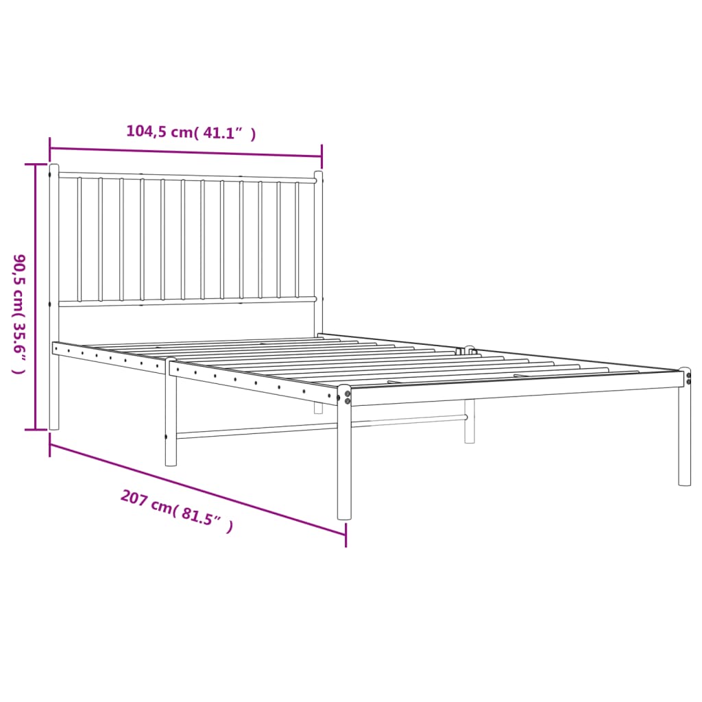 vidaXL Metal Bed Frame with Headboard Black 39.4"x78.7"-1