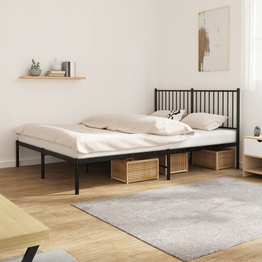 vidaXL Metal Bed Frame with Headboard Black 59.8"x78.7"-0