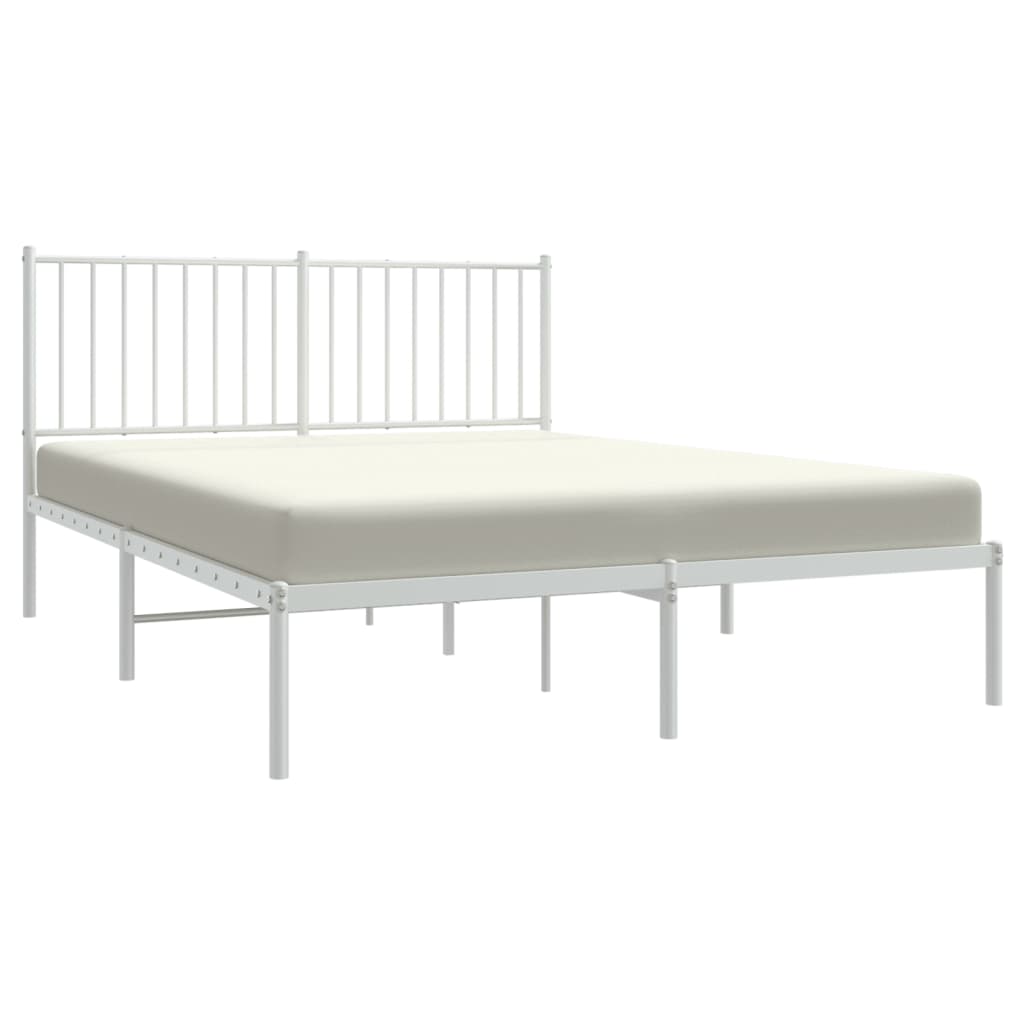 vidaXL Metal Bed Frame with Headboard White 53.9"x74.8" Full-2