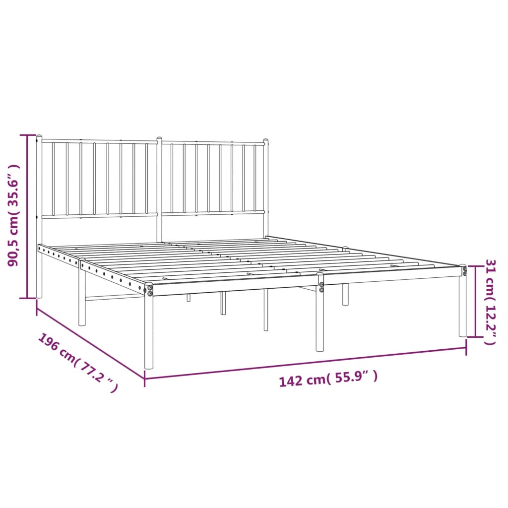 vidaXL Metal Bed Frame with Headboard White 53.9"x74.8" Full-1