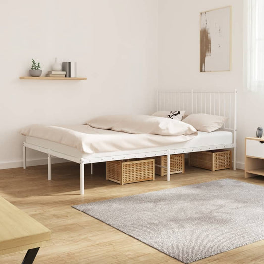 vidaXL Metal Bed Frame with Headboard White 53.9"x74.8" Full-0