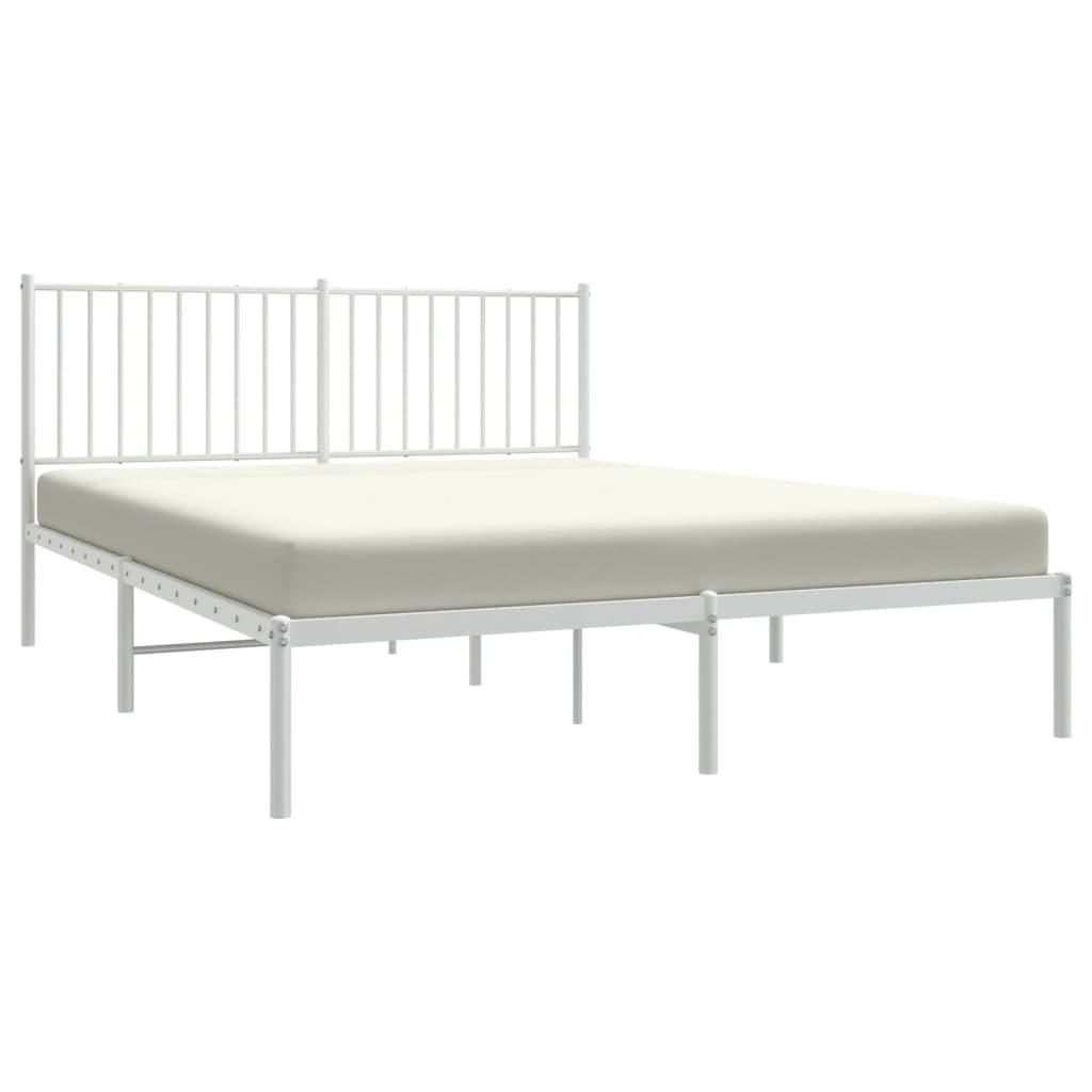 vidaXL Metal Bed Frame with Headboard White 59.8"x78.7"-2