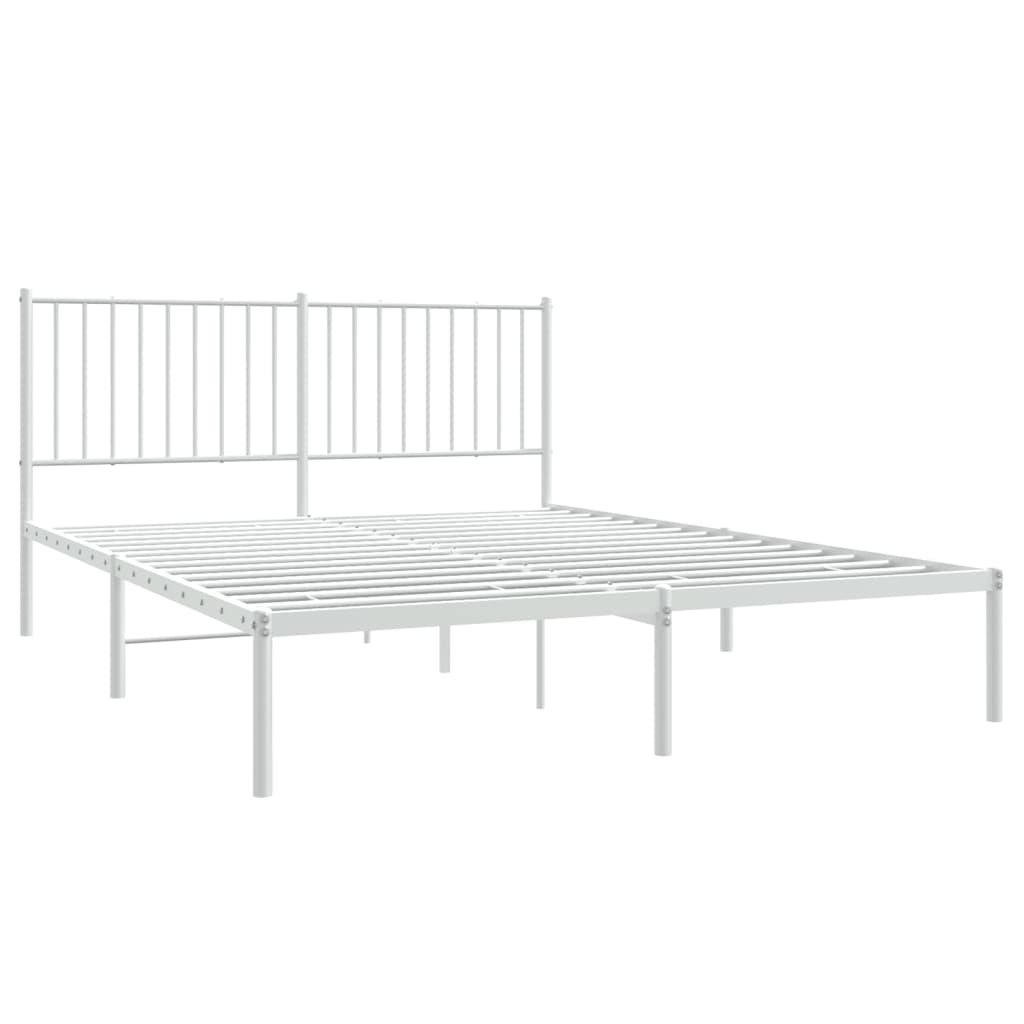 vidaXL Metal Bed Frame with Headboard White 59.8"x78.7"-3