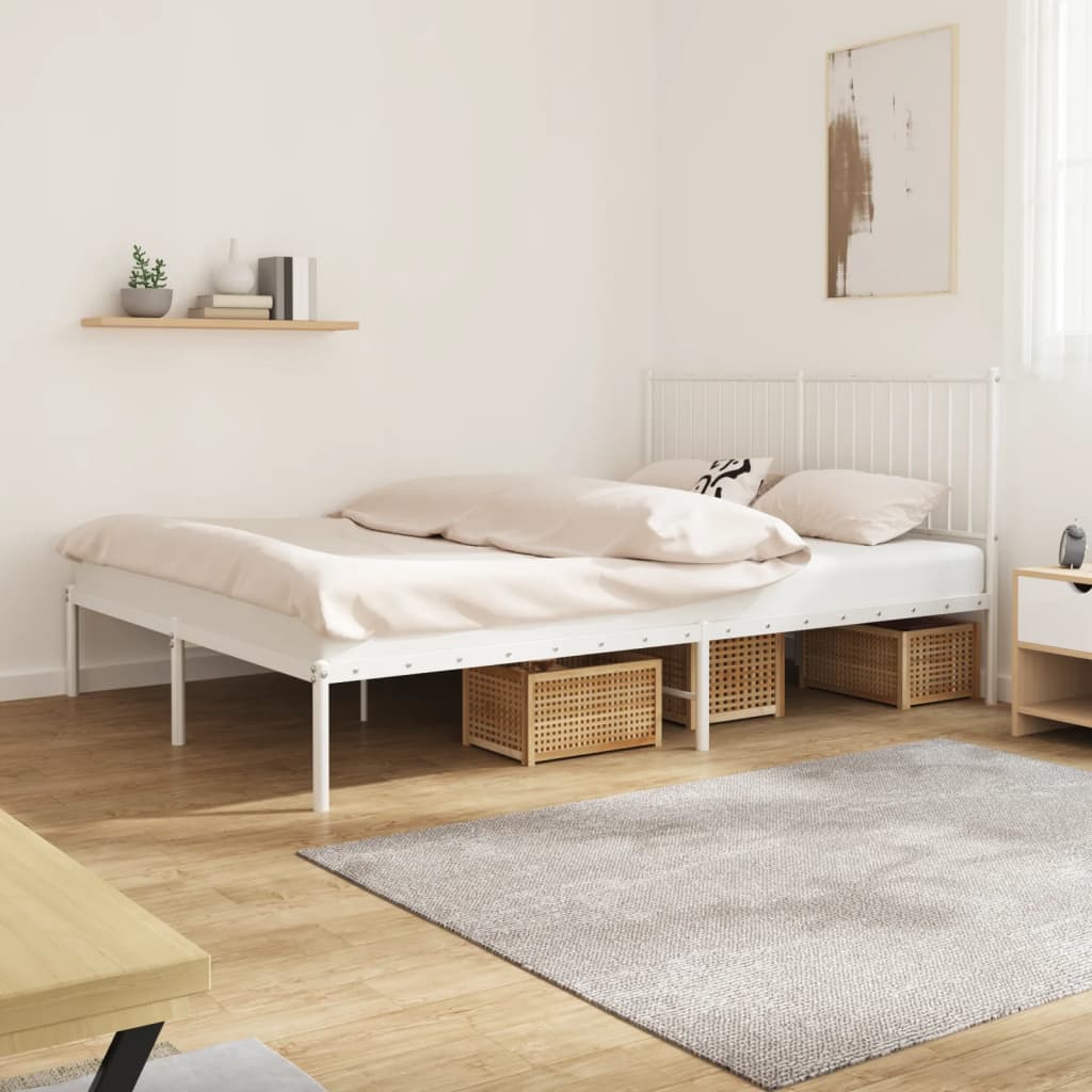 vidaXL Metal Bed Frame with Headboard White 59.8"x78.7"-0
